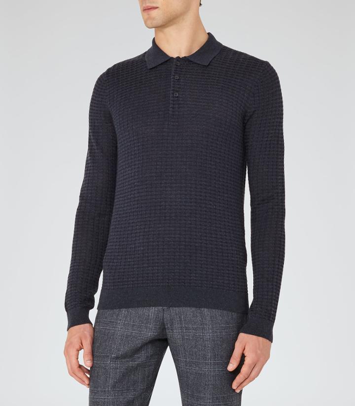 Reiss Mountain - Mens Textured Polo Shirt In Blue, Size Xs