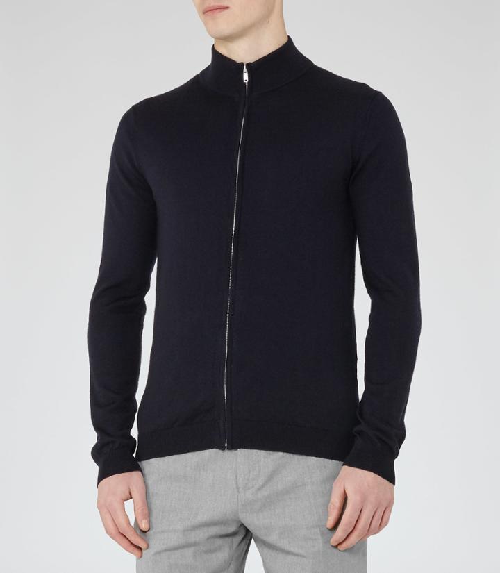 Reiss Rewind - Mens Zip-front Jumper In Blue, Size Xs