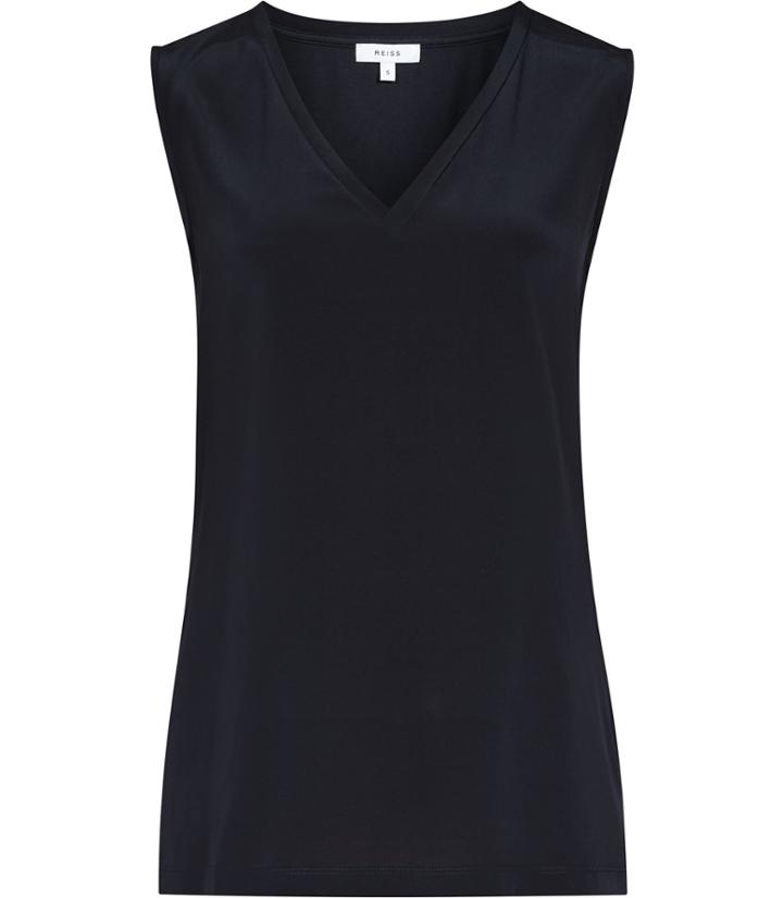 Reiss Fierce - Womens Silk-front Tank Top In Blue, Size Xs