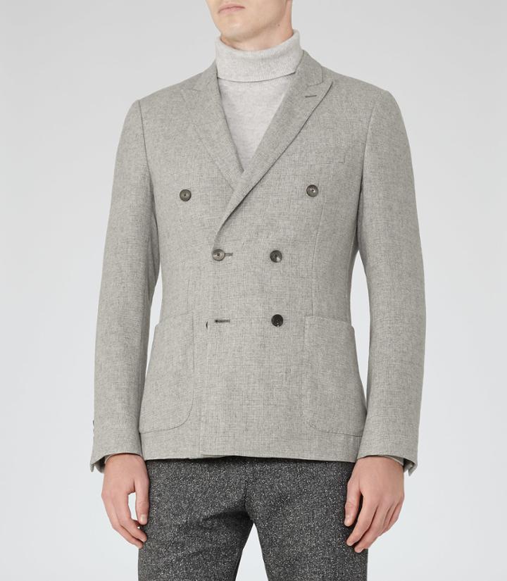 Reiss Carlo - Mens Double-breasted Blazer In Grey, Size 38