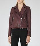 Reiss Dries - Womens Leather Biker Jacket In Red, Size 8