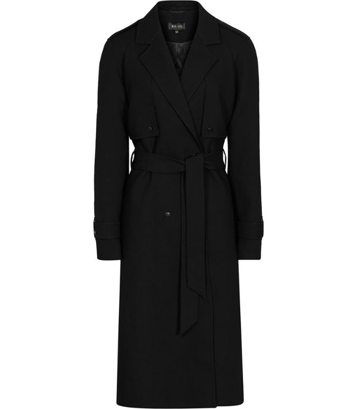 Reiss Verdi - Womens Military Trench Coat In Black, Size 4