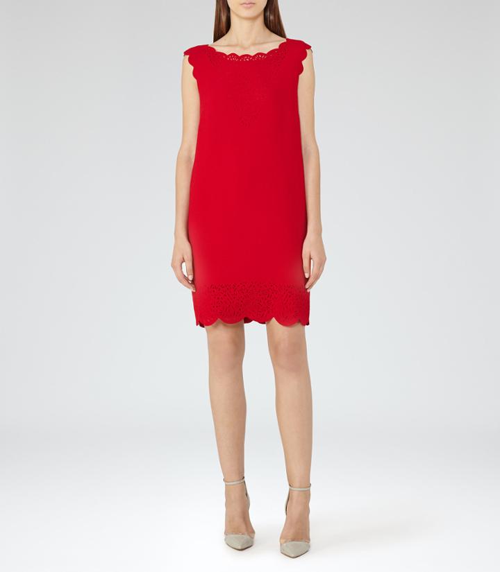 Reiss Vita - Womens Laser-cut Shift Dress In Red, Size 8