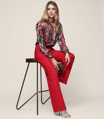 Reiss Carla - Wool-blend Wide-leg Trousers In Red, Womens, Size 0