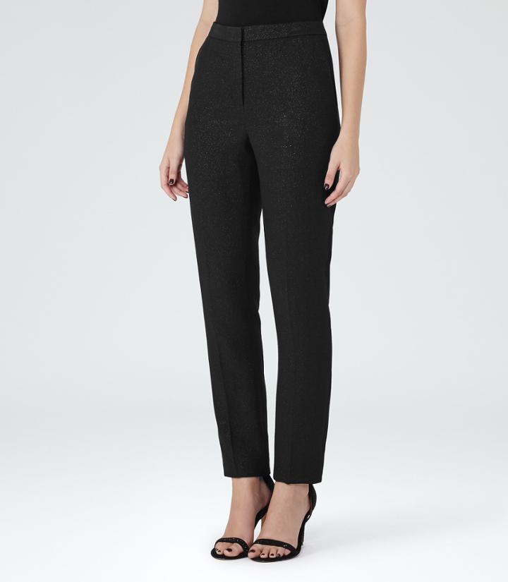 Reiss Simona Trouser - Womens Metallic Tailored Trousers In Black, Size 4