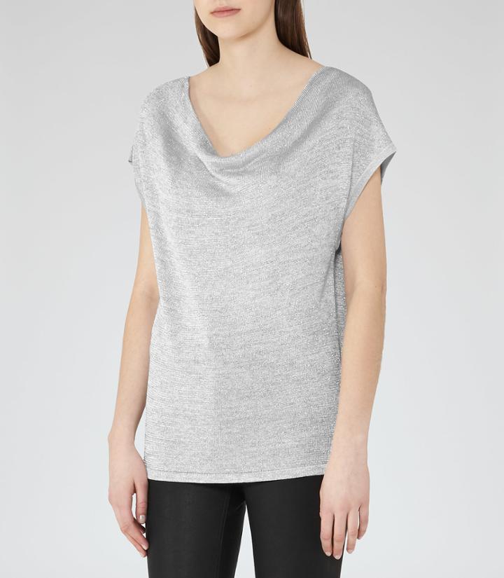 Reiss Evadine - Metallic Top In Grey, Womens, Size Xs