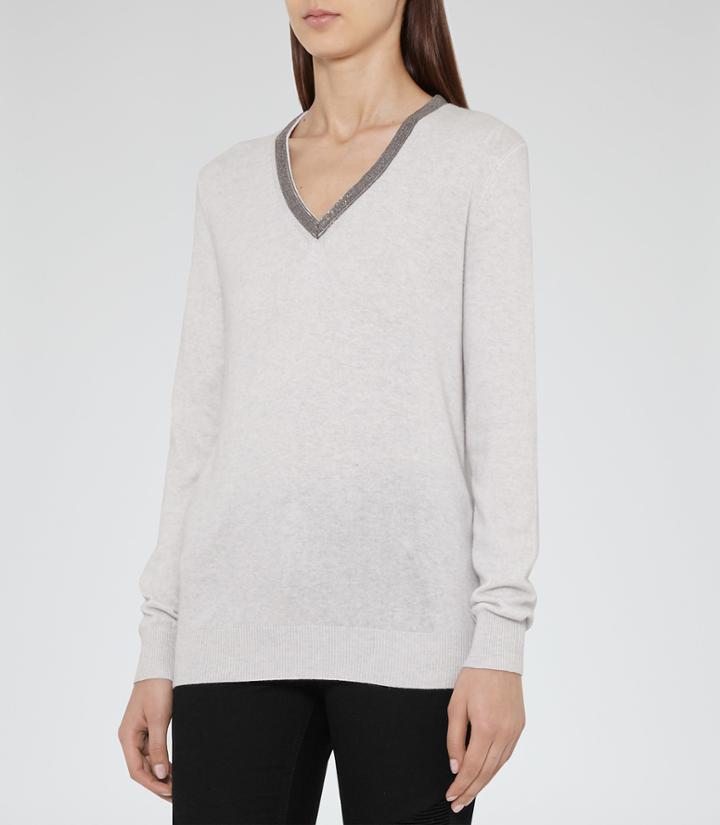 Reiss Torryn - Womens Embellished Jumper In Grey, Size S