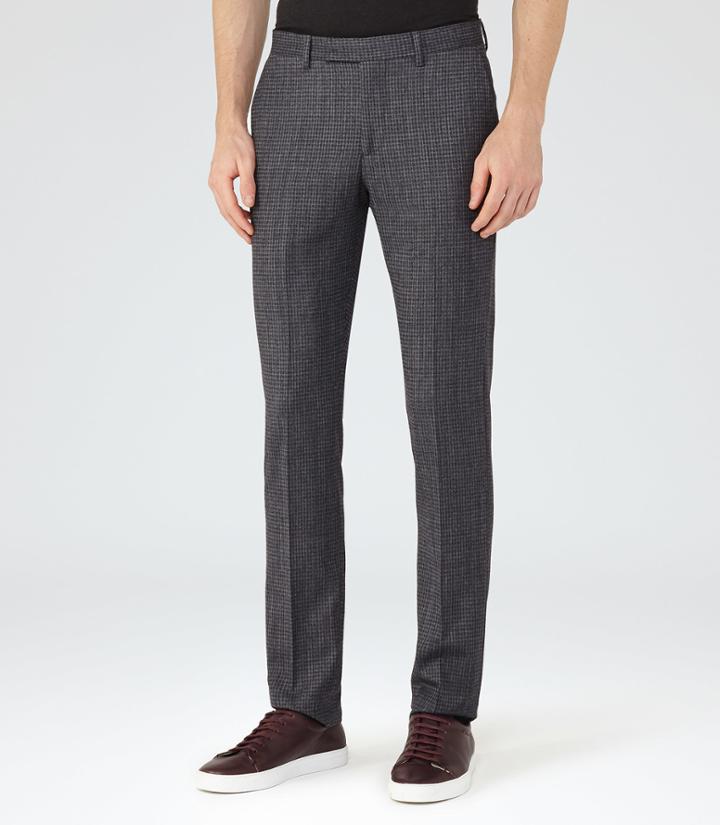 Reiss Paniche - Checked Tailored Trousers In Blue, Mens, Size 28