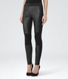 Reiss Madeline - Womens Leather-panel Trousers In Black, Size 6