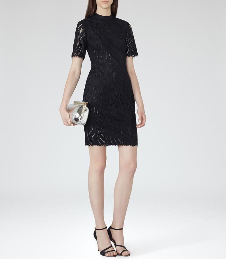 Reiss Bellini - Womens Lace Contrast Dress In Blue, Size 4