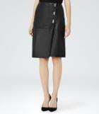 Reiss Abby - Womens Twist-lock Leather Skirt In Black, Size 6