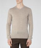 Reiss Emporer - Mens Merino V-neck Jumper In Brown, Size S