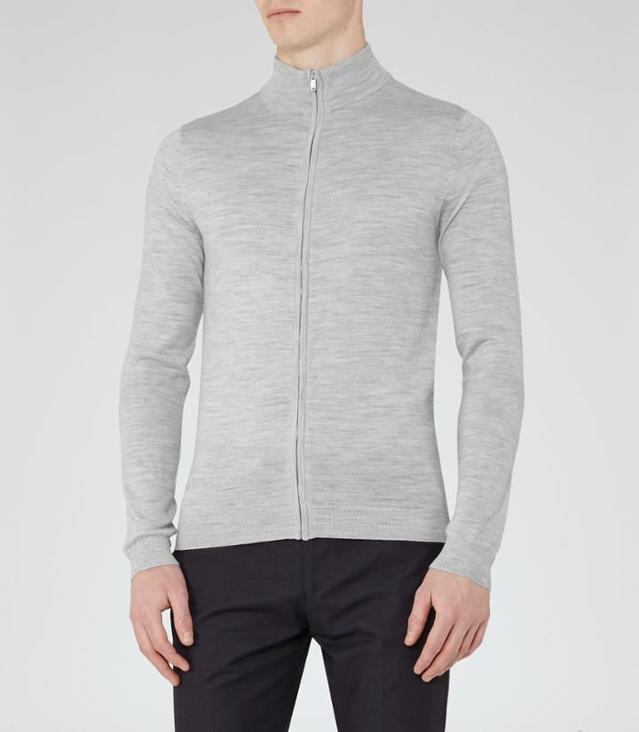 Reiss Rewind - Zip-front Jumper In Grey, Mens, Size Xs