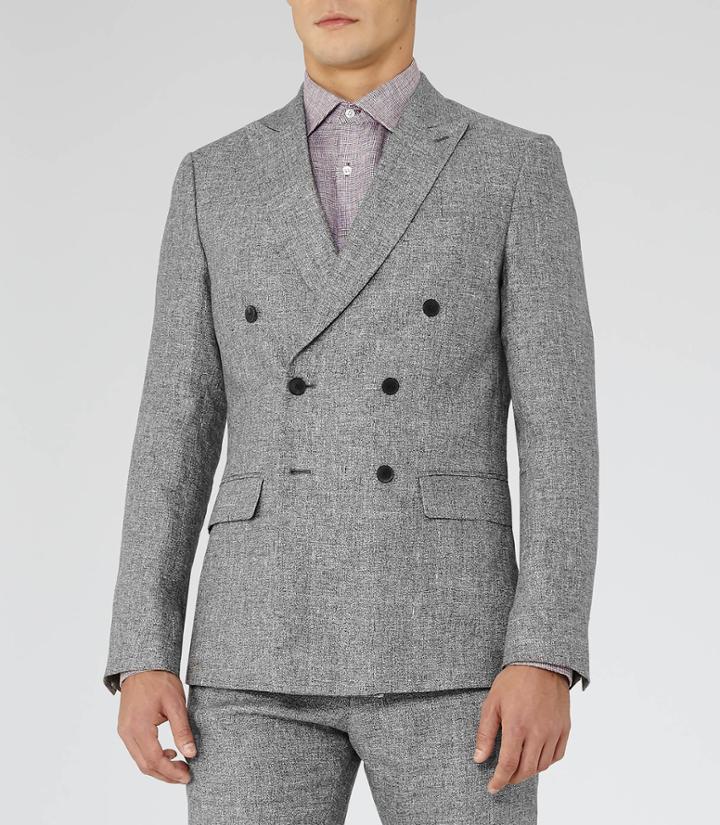 Reiss Luxor B - Mens Double Breasted Blazer In Grey, Size 42