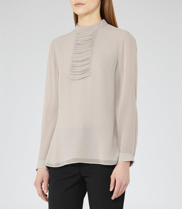 Reiss Sabine - Womens Pleat-panel Blouse In Grey, Size 4