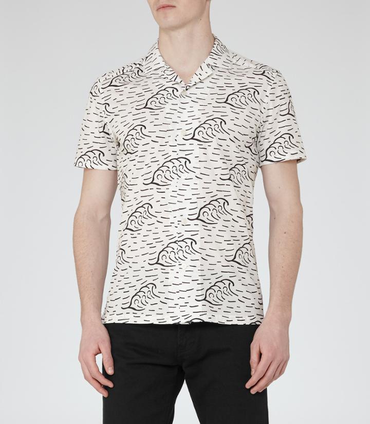 Reiss Bermuda - Mens Wave Print Shirt In White, Size Xs