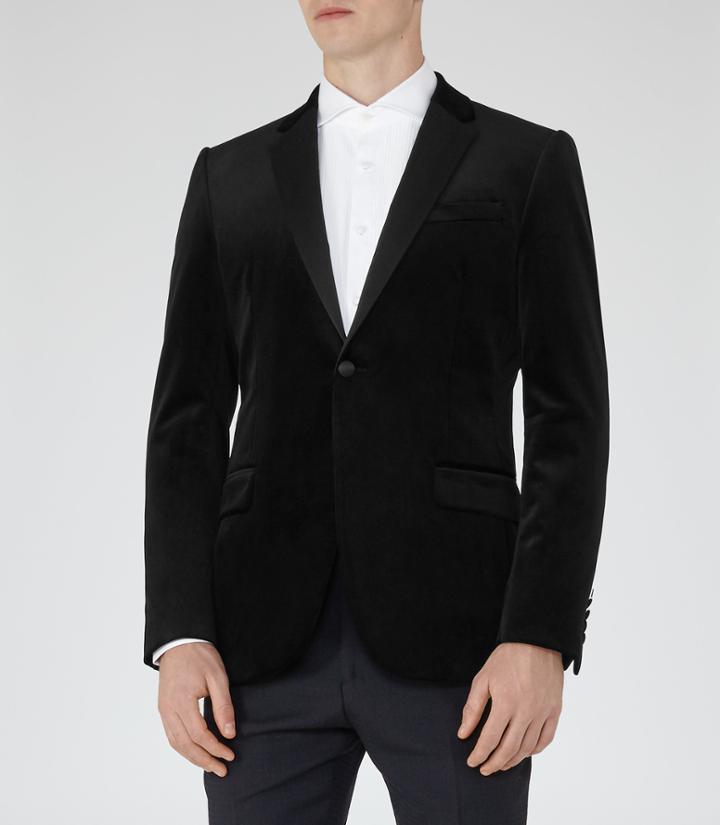 Reiss Maximus - Mens Slim Velvet Blazer In Black, Size 36