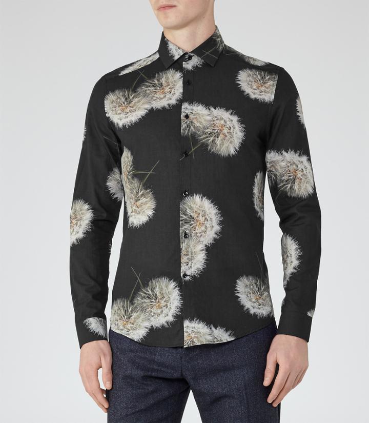 Reiss Apache - Mens Dandelion Print Shirt In Black, Size M