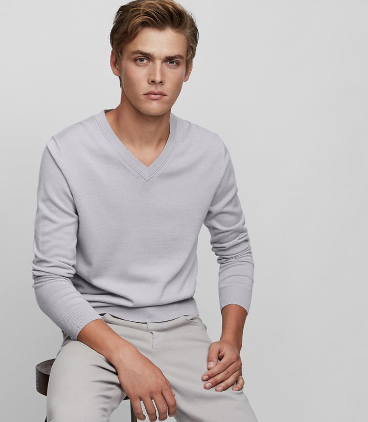 Reiss Earl - Merino Wool V-neck Jumper In Grey, Mens, Size Xs
