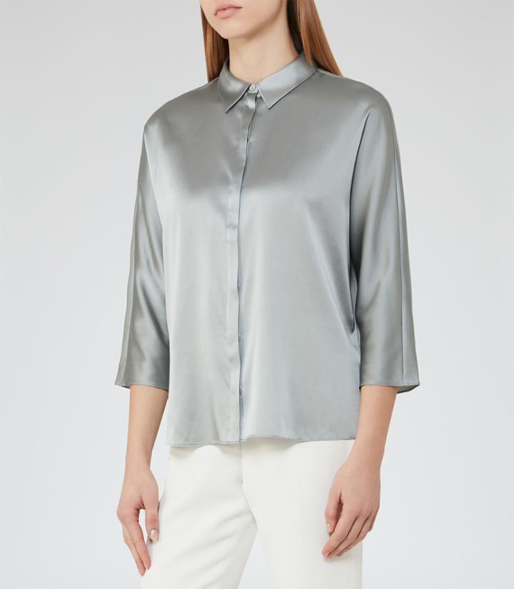 Reiss Larue - Satin Blouse In Green, Womens, Size 0