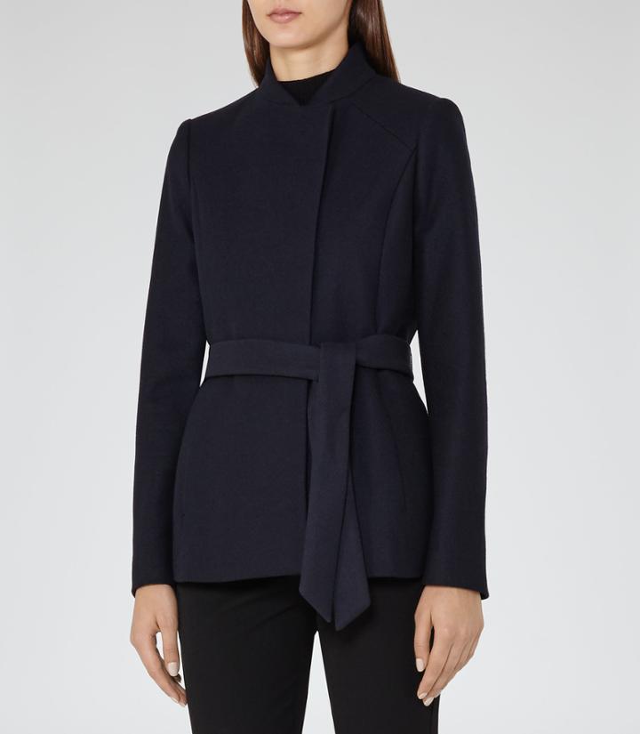 Reiss Franklin - Womens Belted Coat In Blue, Size 6