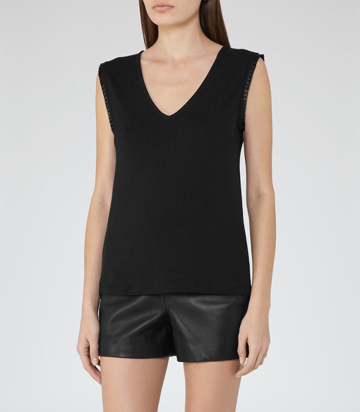 Reiss Sophia - Sleeve-trim Tank Top In Black, Womens, Size Xs