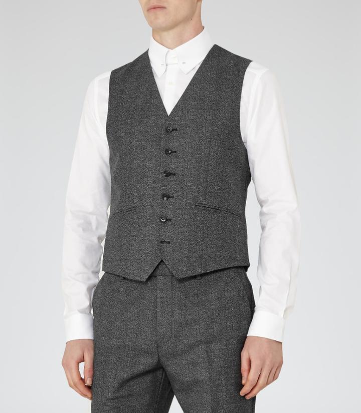Reiss Host W - Mens Wool Modern Waistcoat In Grey, Size 36
