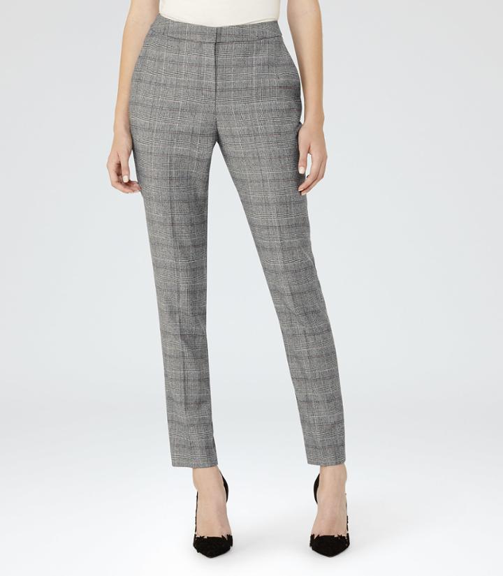 Reiss Musk Trouser - Womens Checked Tailored Trousers In Grey, Size 6