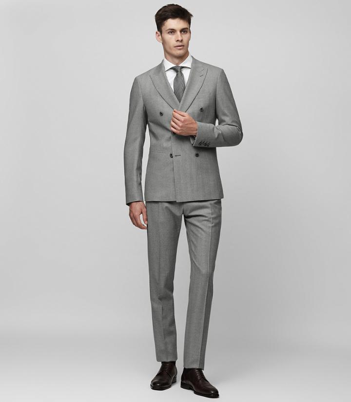 Reiss Lieutenant - Herringbone Peak Lapel Suit In Grey, Mens, Size 36
