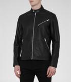 Reiss Joubert - Tab Collar Leather Jacket In Black, Mens, Size S