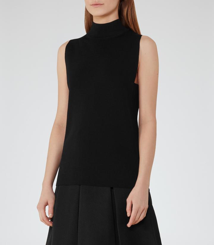 Reiss Finola - Knitted High-neck Top In Black, Womens, Size Xs