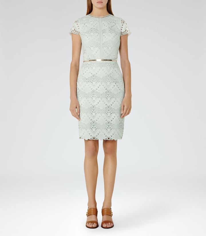 Reiss Liza - Womens Cap-sleeve Lace Dress In Brown