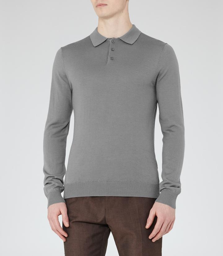 Reiss Mansion - Mens Merino Wool Polo Shirt In Blue, Size Xs