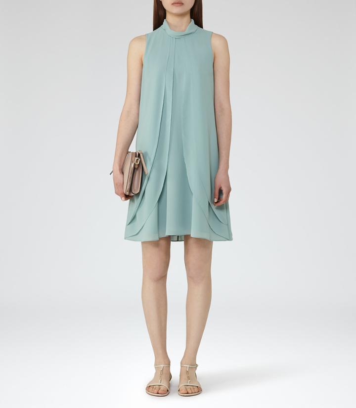 Reiss Cohen - Womens Ruffle-front Dress In Green, Size 4