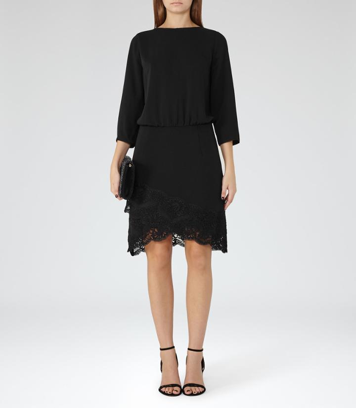 Reiss Marie - Womens Lace-hem Dress In Black, Size 6