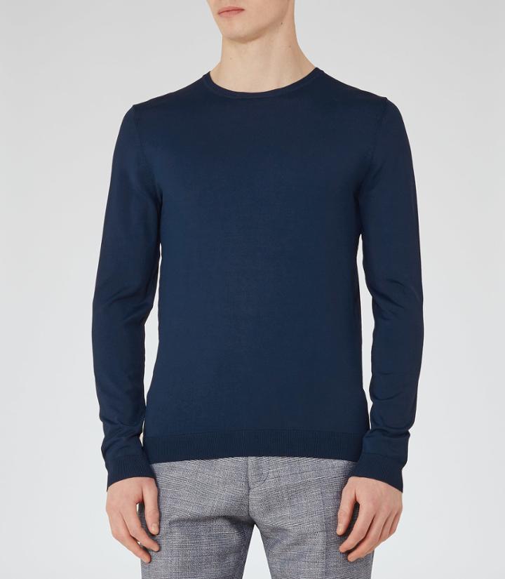 Reiss Sardinia - Mens Lightweight Crew-neck Jumper In Blue, Size Xs