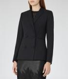 Reiss Mossy - Womens Textured Double-breasted Blazer In Blue, Size 6