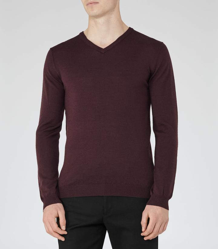 Reiss Emporer - Mens Merino V-neck Jumper In Purple, Size S