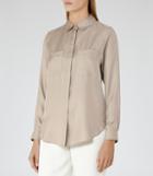 Reiss Meera - Silk Pocket-front Shirt In Brown, Womens, Size 0