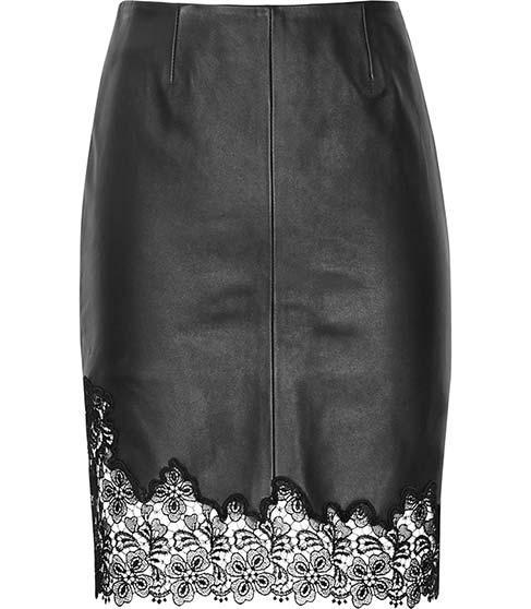 Reiss Lana Lace Trim Leather Skirt | LookMazing