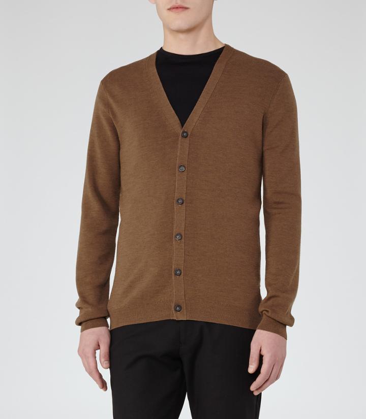 Reiss Stoke - Mens Wool Cardigan In Brown, Size Xs