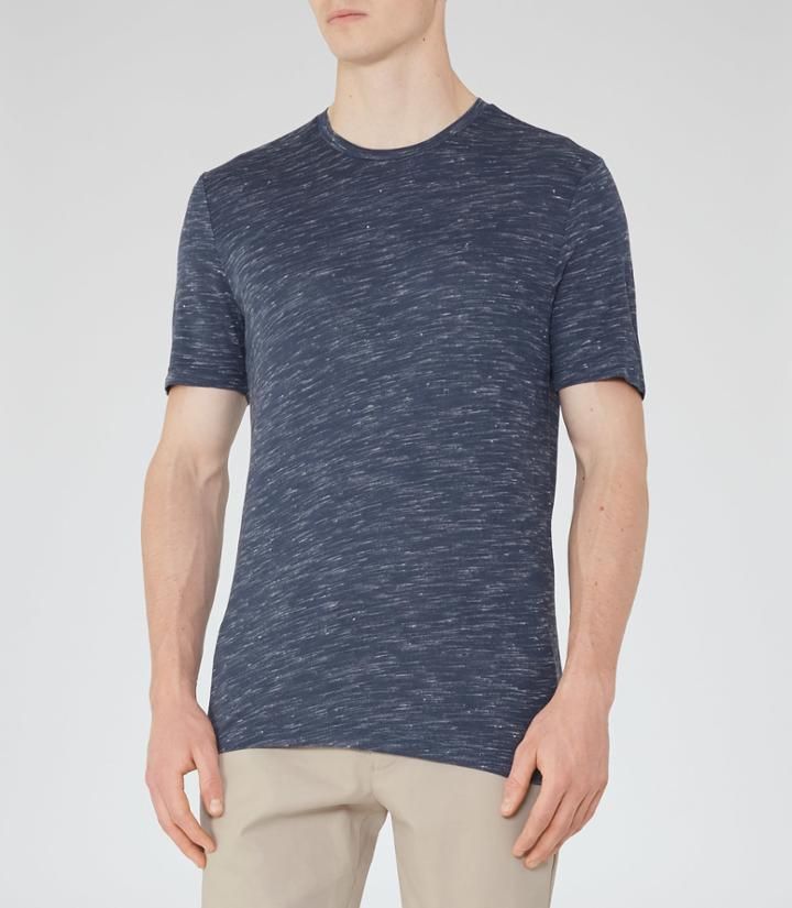 Reiss Fordon - Flecked Crew-neck T-shirt In Blue, Mens, Size Xs