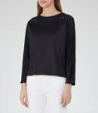 Reiss Ashleigh - Womens Embroidery Detail Top In Blue, Size Xs