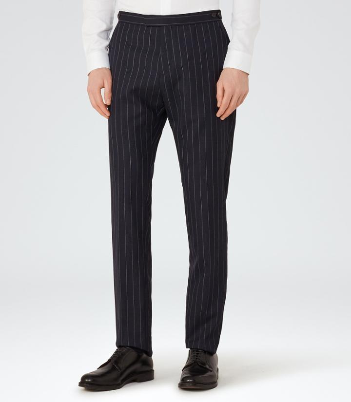Reiss Grove T - Pinstripe Wool Trousers In Blue, Mens, Size 28