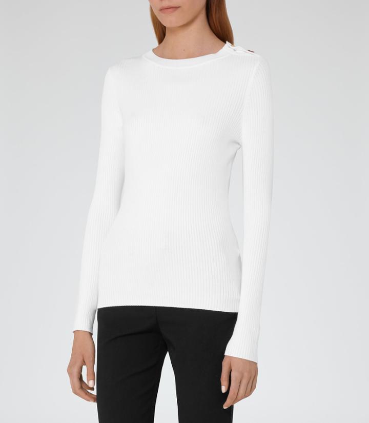 Reiss Megana - Womens Button-detail Jumper In White, Size S