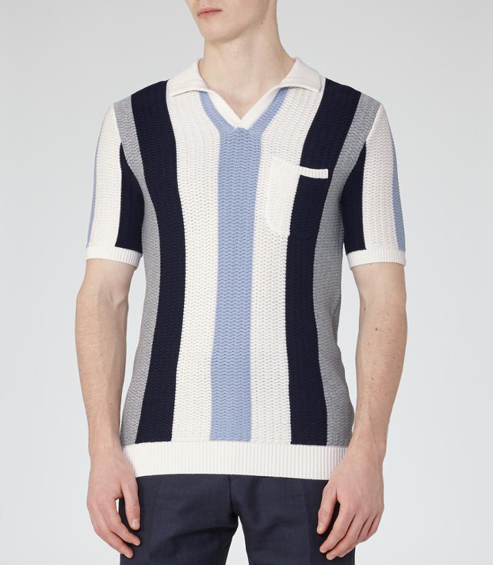 Reiss Merival - Mens Striped Polo Knit In Blue, Size L