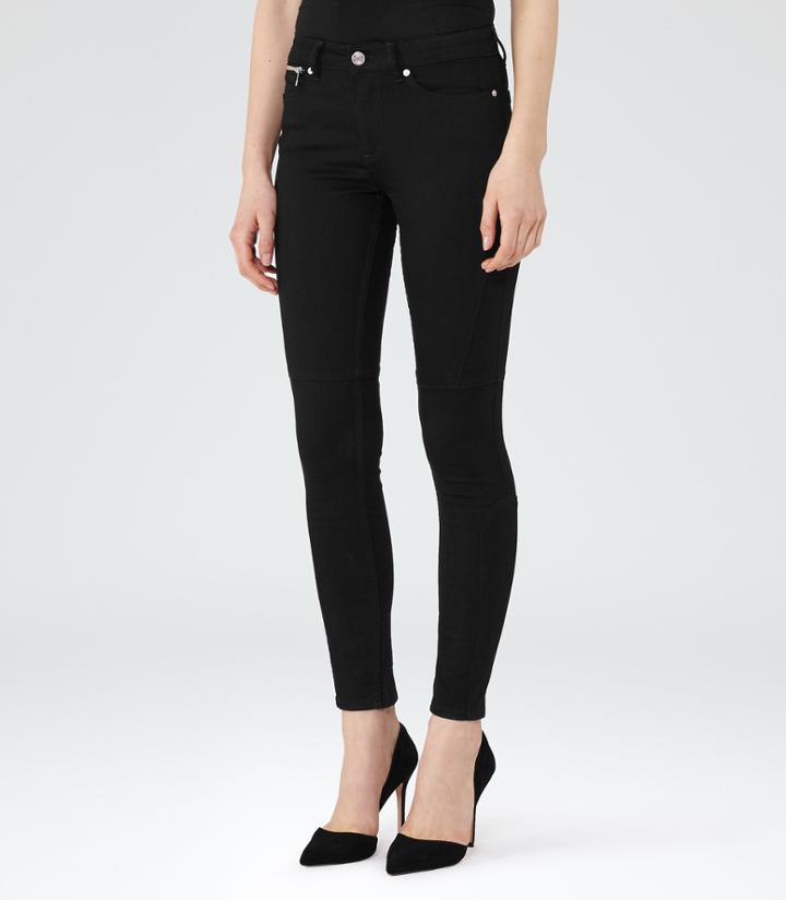 Reiss Alexis - Mid-rise Biker Jeans In Black, Womens, Size 24