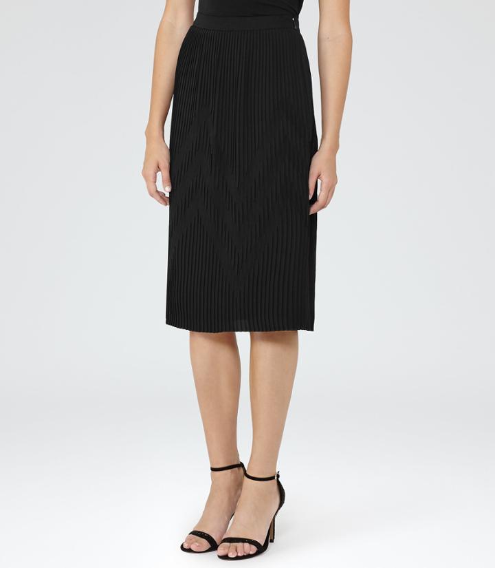 Reiss Trudy - Womens Plisse Midi Skirt In Black, Size 4