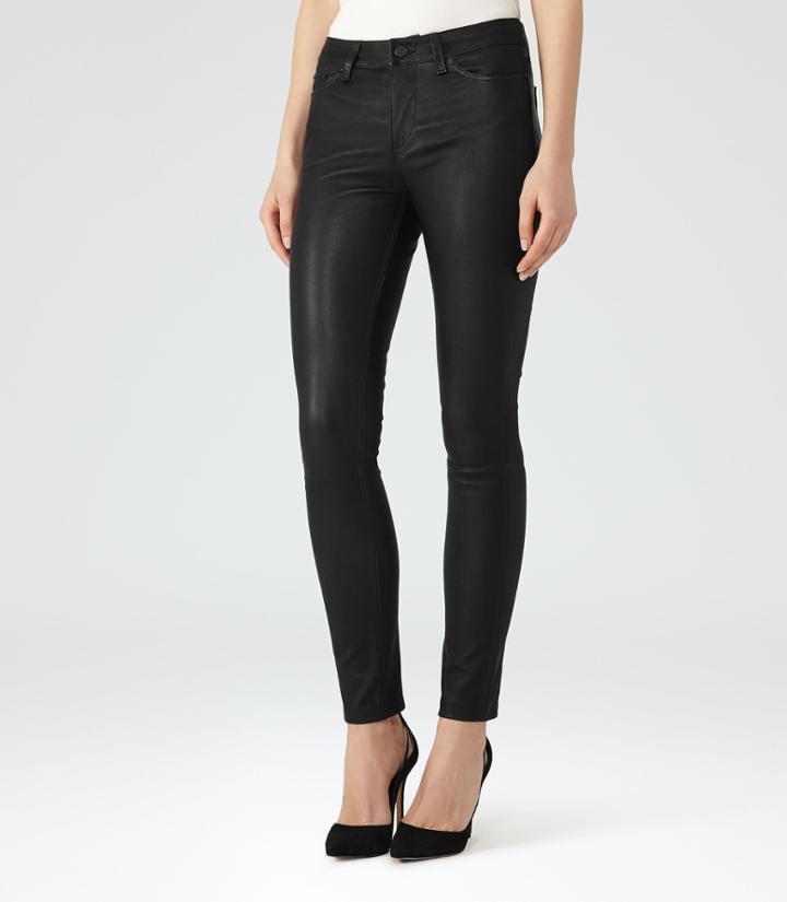 Reiss Darcie - Womens Leather Trouseres In Black, Size 4