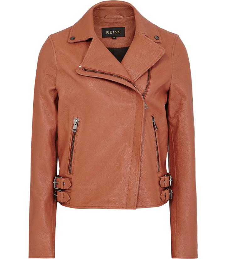 Reiss Sadie - Womens Textured Leather Biker Jacket In Red, Size 4